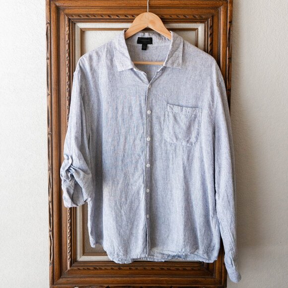Magaschoni Men’s Shirt Size Large Linen Blend Button Up Roll Tab Long Sleeve Top - Picture 1 of 7